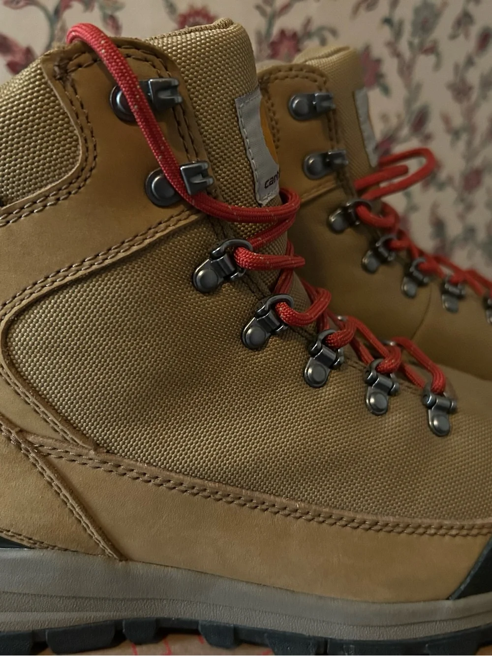 Carhartt Tan Work Boots with Red Laces